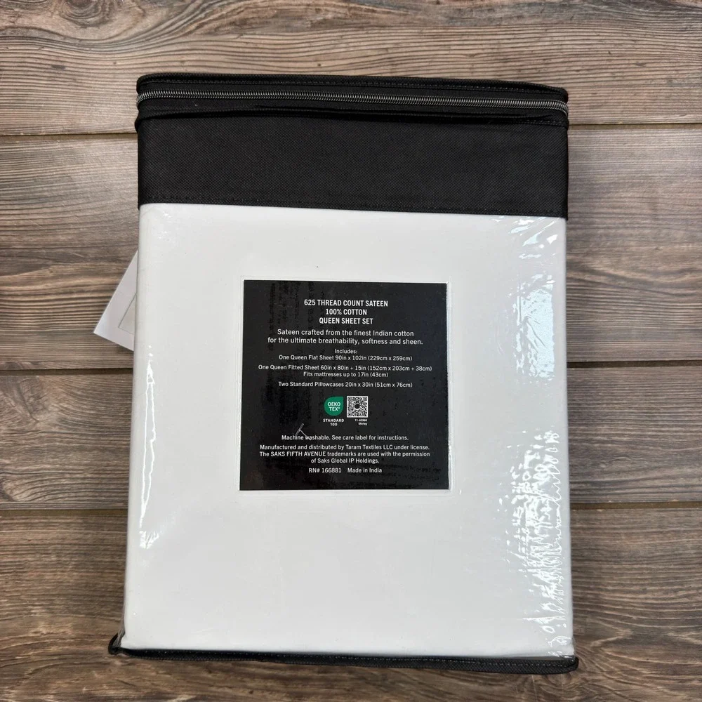 Saks Fifth Avenue Queen Sheet Set White 625 TC Sateen Cotton 4pc NWT
